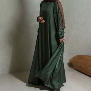 Dark green satin abaya